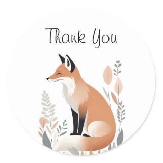 Modern Minimalist Boho Fox Thank You Classic Round Sticker