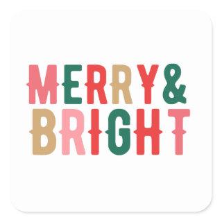 Modern Minimalist Merry and Bright Script Square Sticker