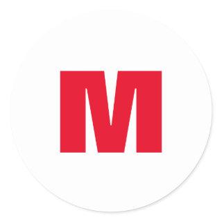 Modern Minimalist Monogram White Red Classic Round Sticker