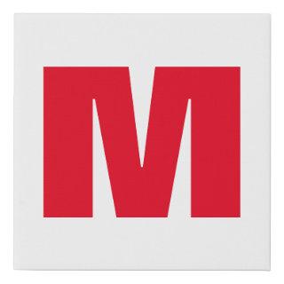 Modern Minimalist Monogram White Red Faux Canvas Print