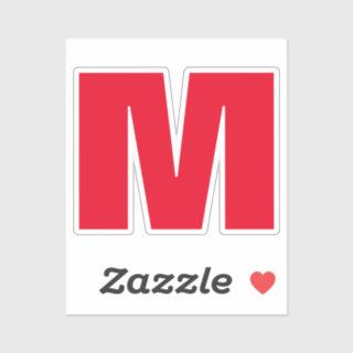 Modern Minimalist Monogram White Red Sticker