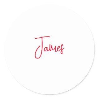 Modern Minimalist Plain Calligraphy Red White Classic Round Sticker