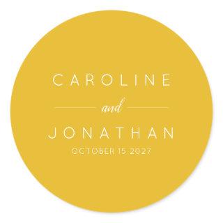 Modern Minimalist Script Yellow Custom Wedding Classic Round Sticker