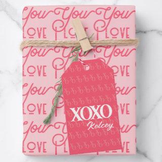 Modern Minimalist XOXO Pink Valentines Day Gift Tags