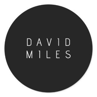 Modern Minimalistic Editable Name | Black & White Classic Round Sticker