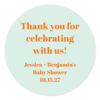 Modern Mint Orange Baby Shower Custom Thank You Classic Round Sticker