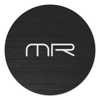 Modern Monogram Black White Name Initials Classic Round Sticker
