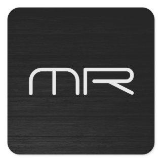 Modern Monogram Black White Name Initials Square Sticker