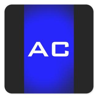 Modern Monogram Blue Black Plain Square Sticker