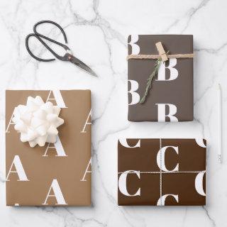 Modern monogram brown tan custom initial pattern  sheets