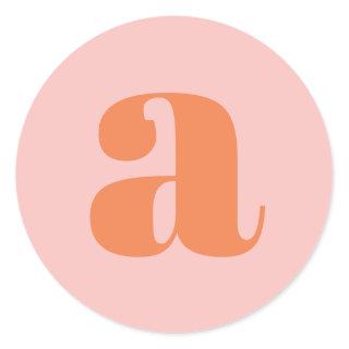 Modern Monogram Initial Letter Pastel Pink Orange Classic Round Sticker