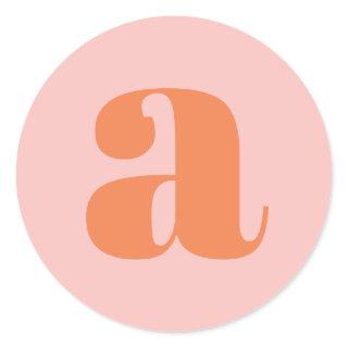 Modern Monogram Initial Letter Pastel Pink Orange Classic Round Sticker