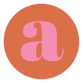 Modern Monogram Initial Letter Pink and Orange  Classic Round Sticker