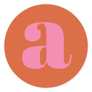 Modern Monogram Initial Letter Pink and Orange  Classic Round Sticker