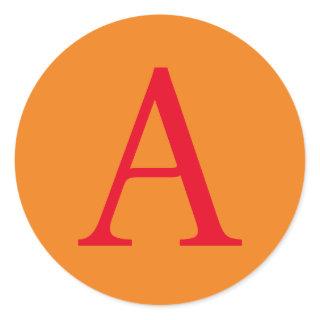 Modern Monogram Initial Letter Trendy Orange Red Classic Round Sticker