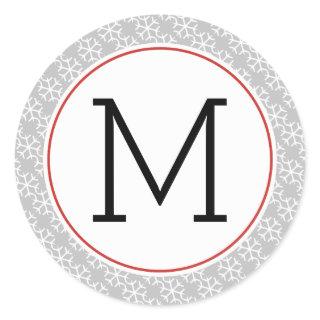 Modern monogram snowflake pattern Christmas Classic Round Sticker
