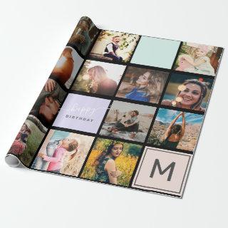 Modern monogram your family 16 photo collage grid