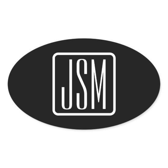Modern Monogrammed Initials | Black & White Oval Sticker