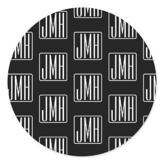 Modern Monogrammed Pattern | Black & White Classic Round Sticker