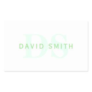 Modern Name & Monogram | Green & White Rectangular Sticker