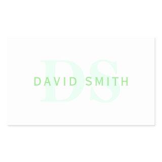 Modern Name & Monogram | Green & White Rectangular Sticker