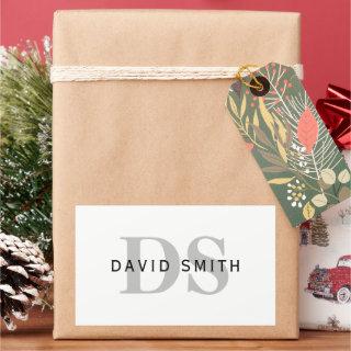 Modern Name & Monogram | White Black & Grey Rectangular Sticker