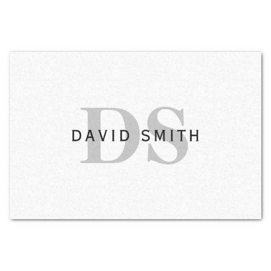Modern Name & Monogram | White Black & Grey Tissue Paper