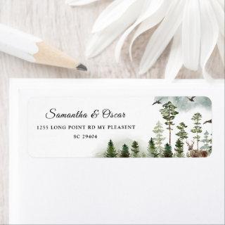 Modern Nature Green Forest | Watercolor Trees Label