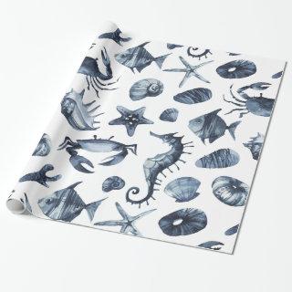 Modern Nautical blue starfish seahorse seashell