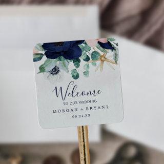 Modern Nautical | Floral Wedding Welcome Square Sticker
