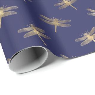 Modern Navy Blue  Gold Dragonfly Pattern