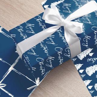 Modern Navy Blue & White Christmas Tree & Ribbon  Sheets