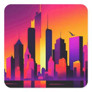 Modern NYC Skyline Graphic Square Sticker