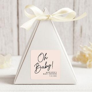 Modern Oh Baby Script Blush Baby Shower Square Sticker