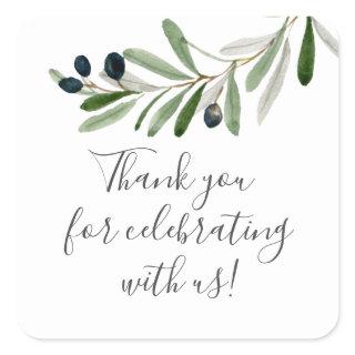 Modern Olive Branch Thank You Square Sticker