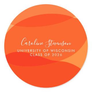 Modern Orange Abstract Shapes Custom Graduation Classic Round Sticker