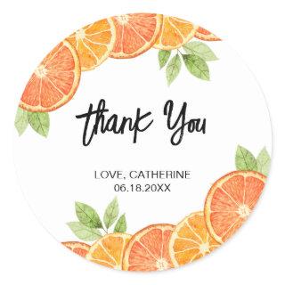 Modern Orange Citrus Slice Summer Thank You Classic Round Sticker