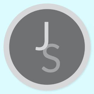 Modern Overlapping Monogrammed Initials | Gray Classic Round Sticker