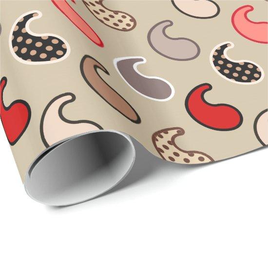 Modern Paisley pattern, Beige, Red, Gray and Coral