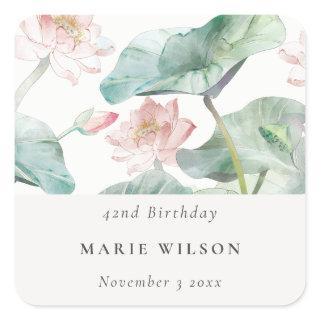 Modern Pastel Blush Waterlily Any Age Birthday Square Sticker