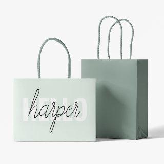 Modern Pastel Mint Hello And You Name Large Gift Bag