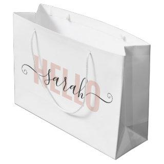 Modern Pastel Pink Beauty Hello And Your Name Large Gift Bag
