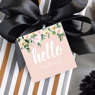 Modern Pastel Pink Flowers Hello And You Name Favor Tags