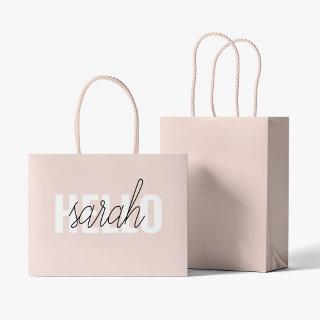 Modern Pastel Pink Hello And You Name Large Gift Bag