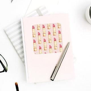 Modern Pastel Pink & Red Lipstick Pattern Girly Square Sticker
