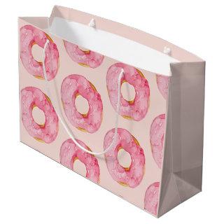 Modern Pastel Pink Watercolor Donuts Pattern Large Gift Bag