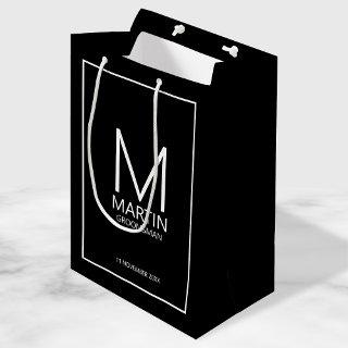 Modern Personalized Monogram and Name Groomsmen Medium Gift Bag