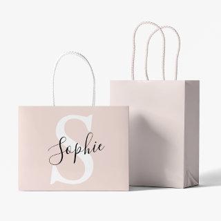 Modern Personalized Name Monogram Pastel Pink Large Gift Bag