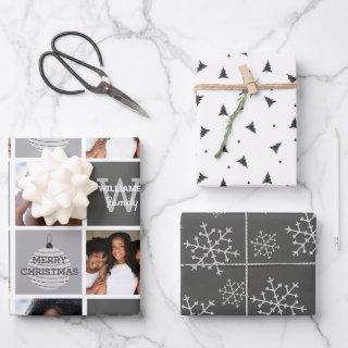Modern Photo Collage And Silver Snowflakes  Sheets