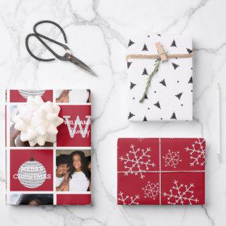 Modern Photo Collage Red Silver Snowflakes  Sheets